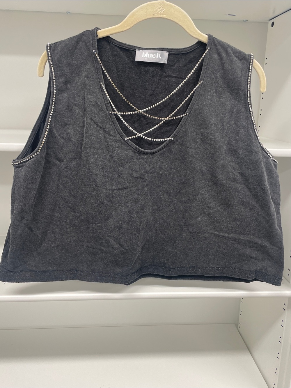 Women's Black Sleeveless Stud-Trim Tank with Crisscross Detail